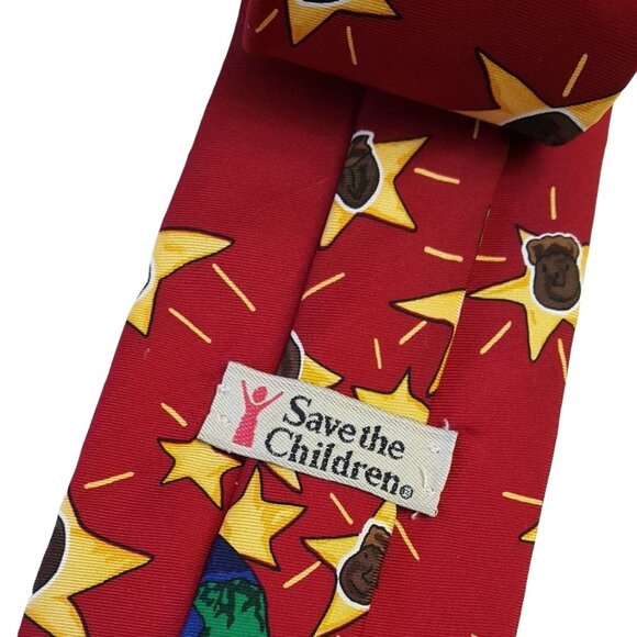 2/$15 Save the Children Mens Necktie Star Silk Red 56.25" Father's Day Holiday - Picture 4 of 6